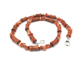 Coral & Sterling Silver Beaded Necklace-Sterling Silver Hook Clasp