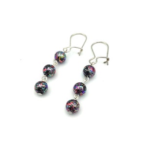 Iridescent-Glass-Beaded Earrings-Sterling Silver Chain-Latch Back Closure