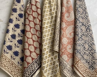 Handblock Print Cotton Bandana Set, Chef Scarf, Natural Dyes