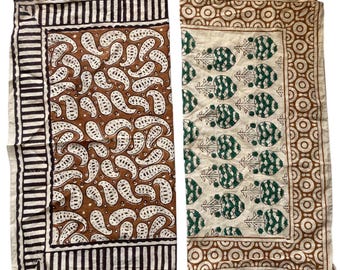 Conjunto de pañuelos de algodón estampados a mano: turbante bohemio, teñido con tintes naturales.