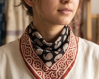 Paisley Block Print Cotton Bandana | Boho Hair Scarf | Handmade Head Wrap
