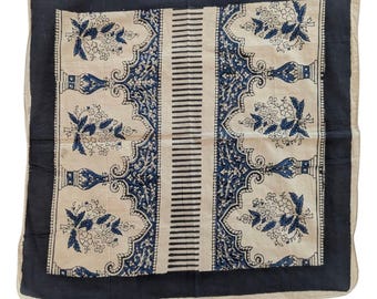 Vintage Cotton Bandana: Block Print Scarf 21x21 Inch