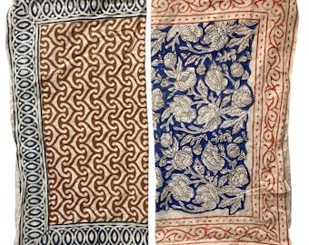 Hand Block Print Cotton Bandana: Natural Dye, Handmade in India - Set of 2