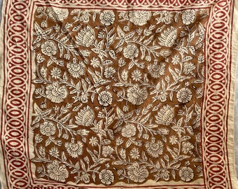 ボヘミアンフェスティバルヘッドスカーフ 21x21cm | 手彫りブロックプリントコットンバンダナ