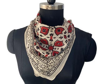 Bomullsfestivalbandana 21x21 | Blocktryckt boho huvudbonad handgjord