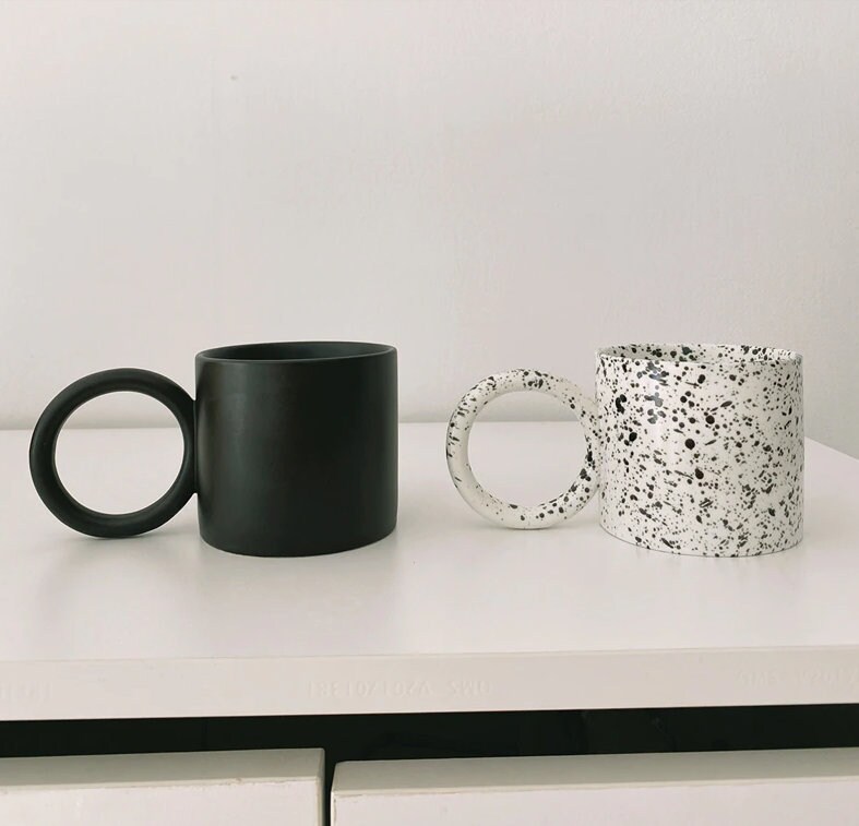 Tasses avec Grande Poignée Ronde Nordique Handmade Mug Céramique Créative Splash-Ink Tasses Grande P