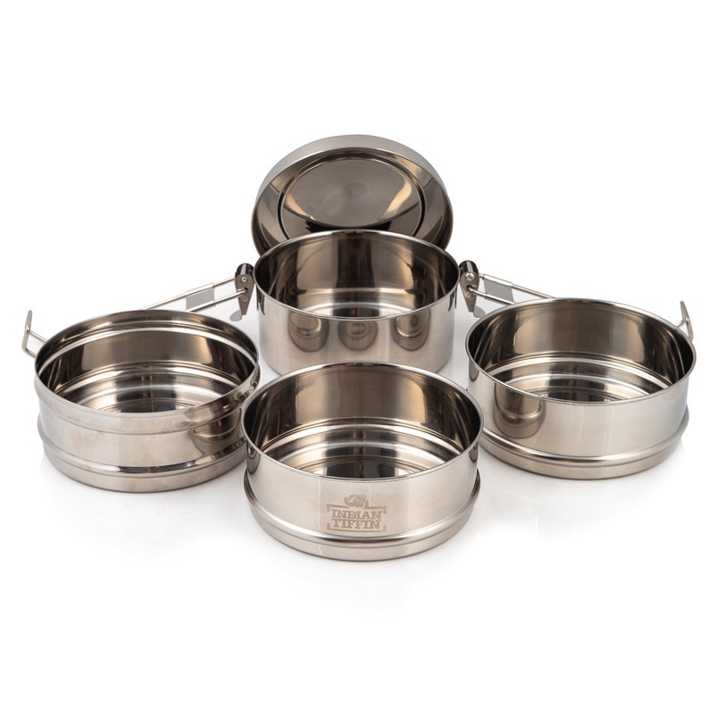 4 Tier Indian-Tiffin Stainless Steel Medium Tiffin Lunch Box image 4