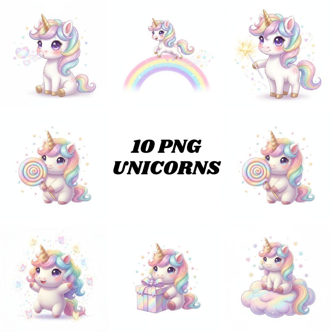 Pastel Rainbow Unicorn Clipart | Kawaii Birthday PNG (digital Download ...