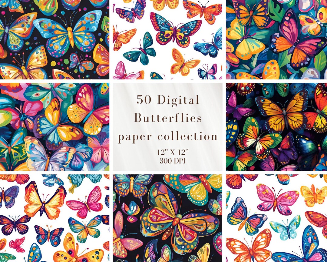 50 Digital Butterfly Paper Pack - Watercolor Butterflies - Seamless ...