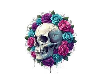 Gothic Skull With Rose PNG Clipart | Dark Floral Fantasy Tattoo Design