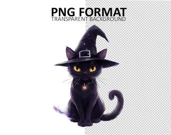 Witch Cat PNG, Halloween Clipart, Magical Digital Download for Crafts & Design
