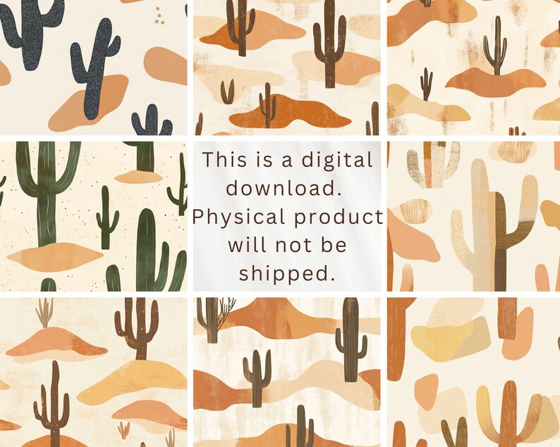 50 Digital Desert Cactus Paper Pack | 12x12" 300 DPI | Boho Cactus ...