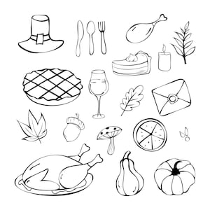 Schwarzweißes Essen Clipart | Handgezeichnetes Doodle PNG | Line Art Illustrationen Essen | Digitaler Download zum Ausmalen, Ausmalen und Ausmalen