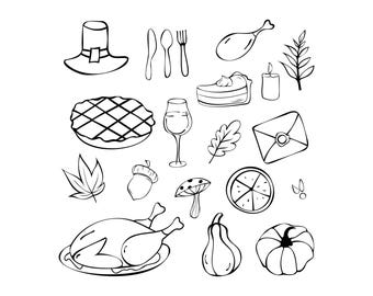 Thanksgiving Food Clipart Bundle: Hand-Drawn Line Art (Digital Download)