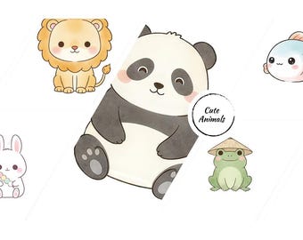 Kawaii Animal Clipart Bundle | Japanese Watercolor PNG