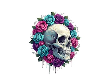 Gothic Skull With Rose PNG Clipart | Dark Floral Fantasy Tattoo Design
