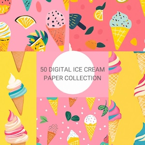 50 Digital Ice Cream Paper Pack | 12x12" 300 DPI | Sweet Summer Patterns | Seamless Backgrounds | Scrapbook Paper | Instant Download