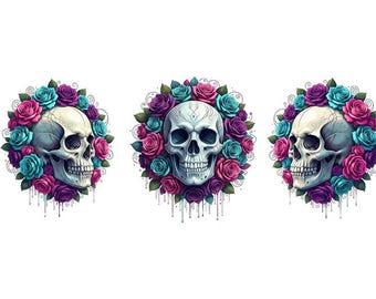 Gothic Skull and Roses PNG | Dark Floral Tattoo Design (300 DPI)