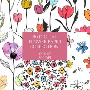 50 Digital Floral Paper Collection - Seamless Scrapbook Paper