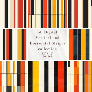 50 Digital Stripes Paper Pack | 12x12" 300 DPI | Vertical & Horizontal Line Patterns | Seamless Backgrounds | Scrapbook Paper
