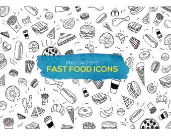 Fast Food Icon Bundle: PNG, AI, EPS Cliparts (Digital Download)