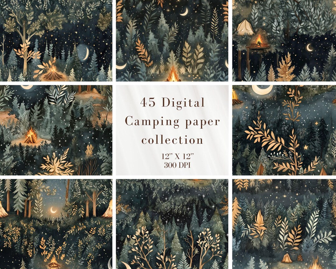 Camping Paper Pack: 45 Outdoor Adventure Seamless Patterns (digital ...