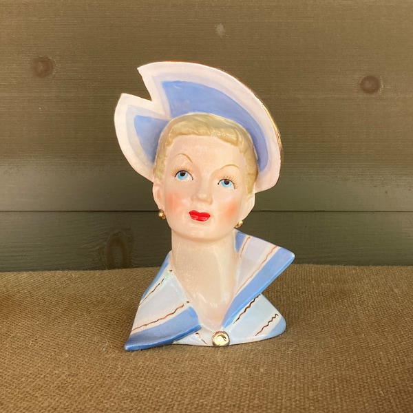 7" Vintage Relpo Blue Lady Headvase