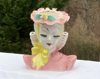 6&quot; Vintage LEFTON Pink Barbara Lady Head Vase
