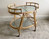 Rare Mid Century Rattan Cane and Bamboo Drinks Trolley or Bar Cart Side Table by Angraves of Leicester c 1970