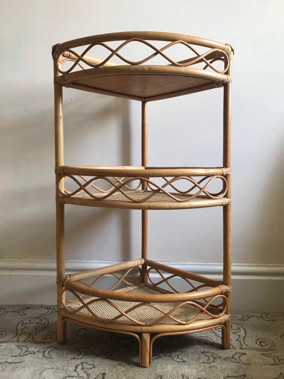 Vintage Rattan Bamboo Corner Shelf Unit / Shelves mid Etsy
