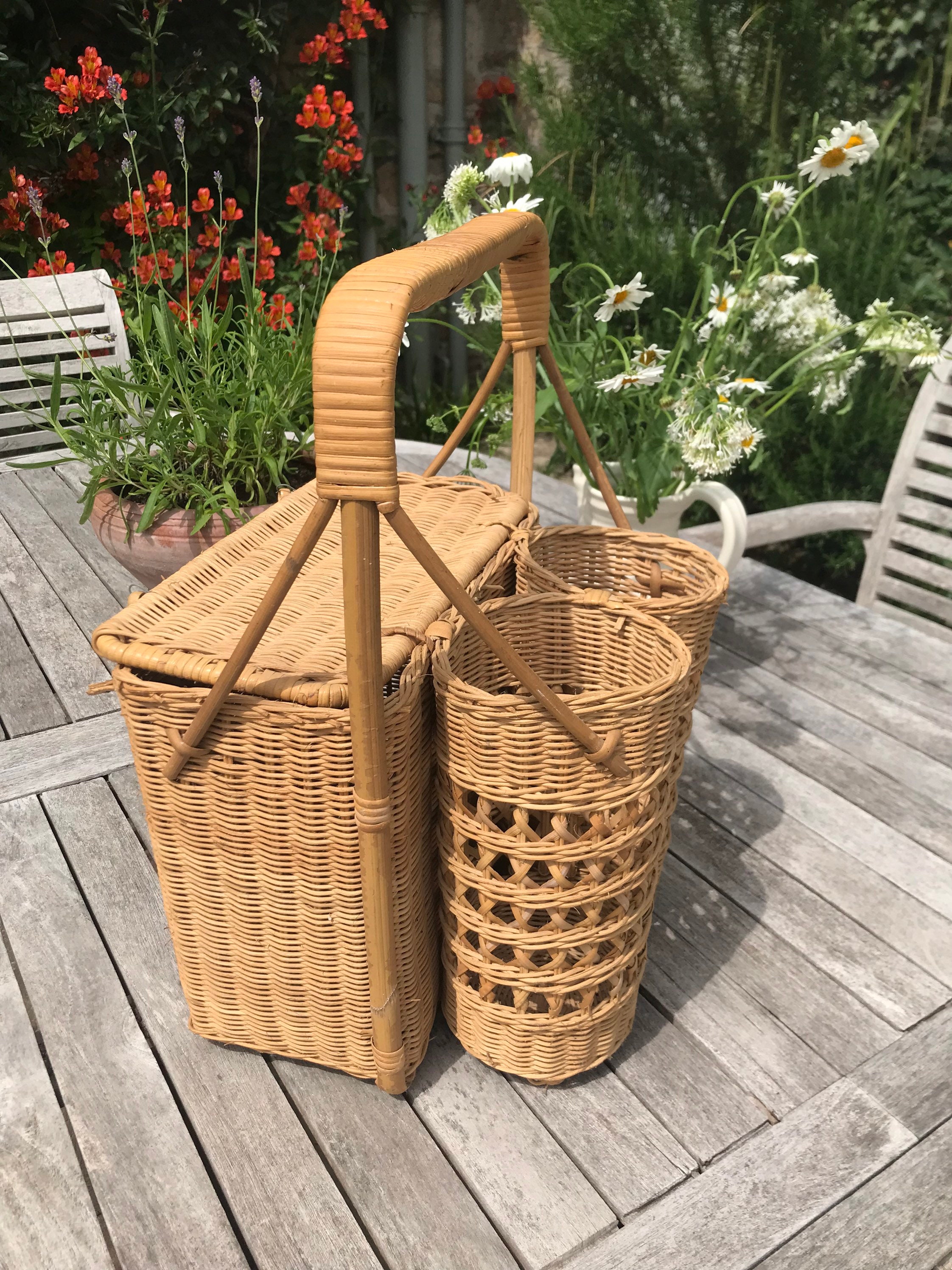 Rattan picnic basket hamper with bottle holders Etsy