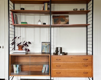 Vintage Ladderax Shelving & Chest of Drawers Set of Modular Storage Bookshelves In Teak Wood And Metal Mid Century c. 1960