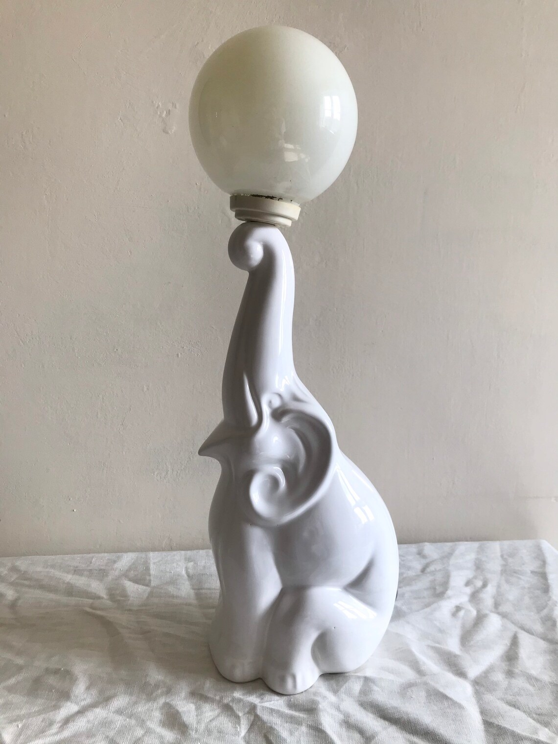 Iconic Ceramic Elephant Table Lamp With Glass Ball Bulb 1980s Etsy UK
