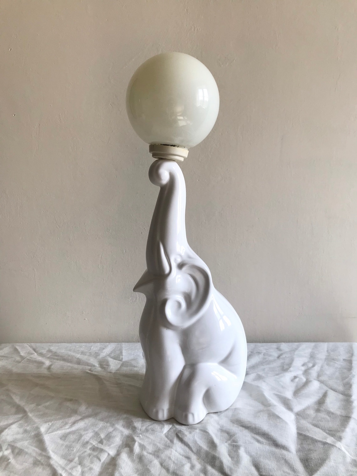 Iconic Ceramic Elephant Table Lamp With Glass Ball Bulb 1980s Etsy UK