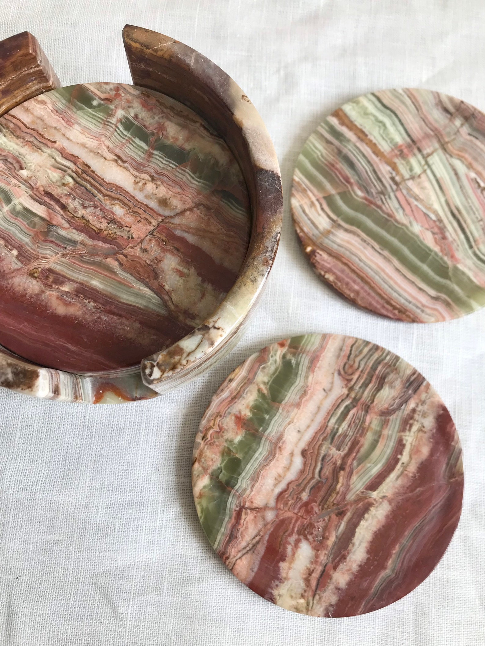 Onyx marble coaster set 6 coasters in onyx pot Etsy