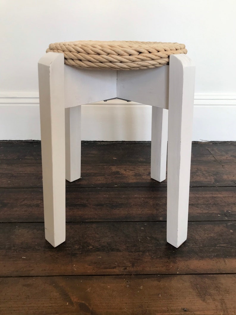 Braided Rush Rope Stool With Wooden Legs Simple Minimal Etsy