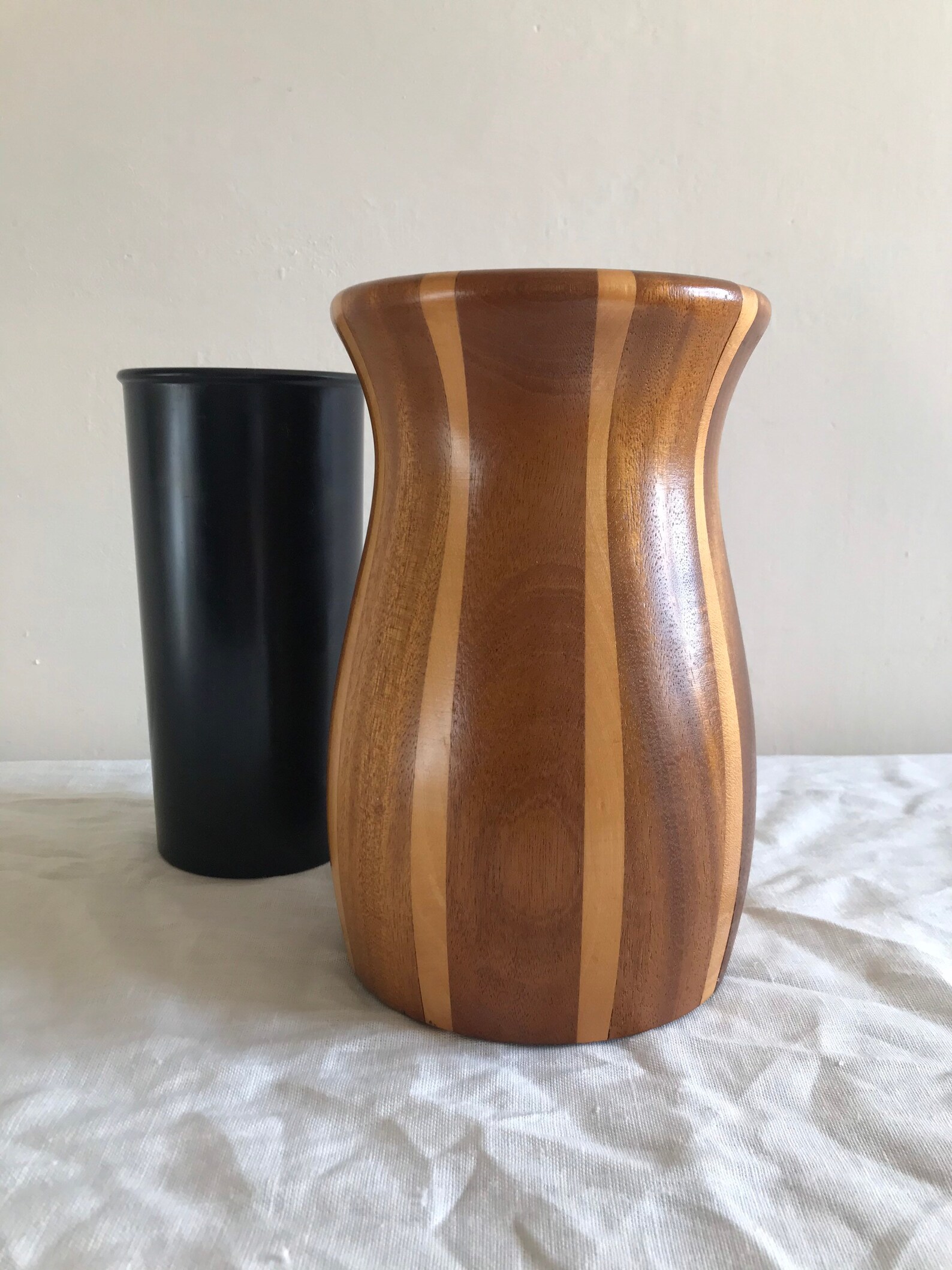 Mid century striped wooden vase 1960s original woodware Etsy