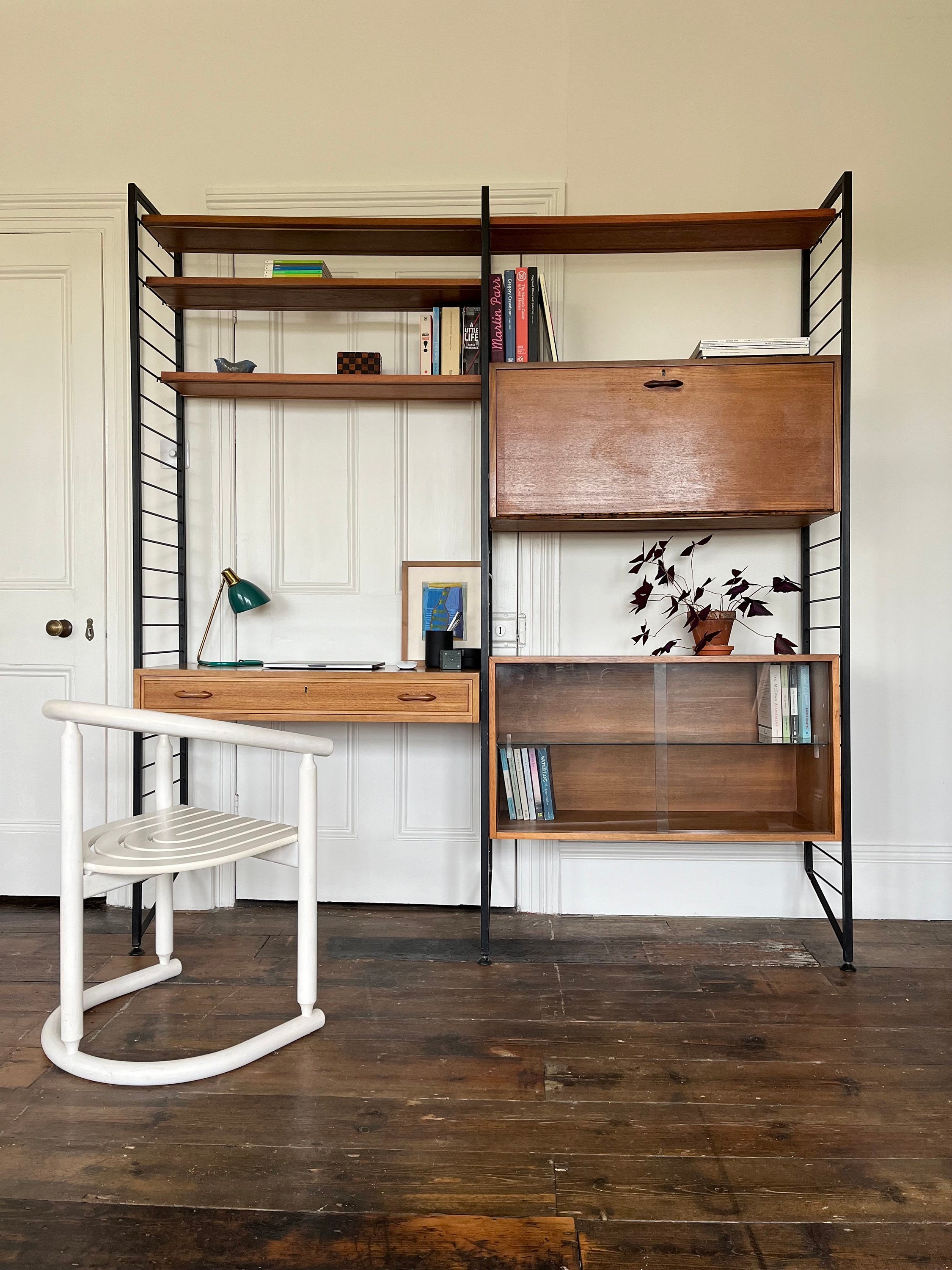 Ladderax Mid Century Teak Shelving System – Modular Wall Unit With