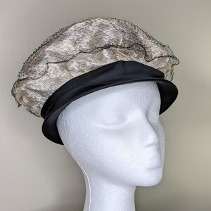 Vintage collapsible cloche in gold floral and black with veil