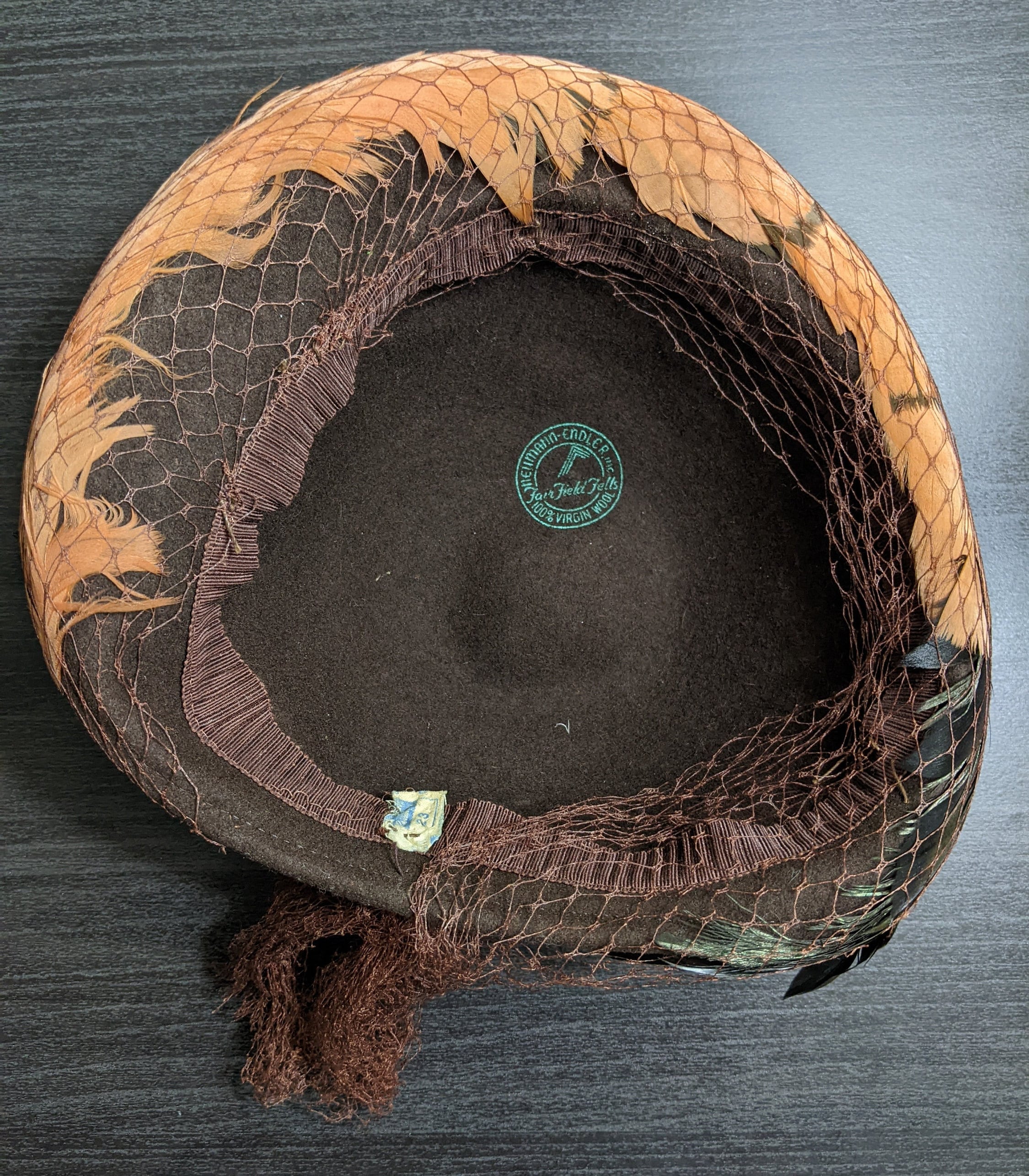 Vintage Brown Wool Cloche With Feathers and Veiling - Etsy display picture 2