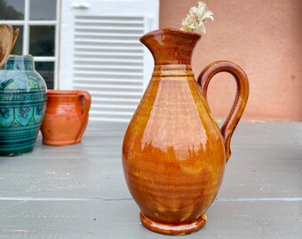 Lovely Glazed Pitcher Vase in Earthenware/Terracotta. Enclosed Tiny Opening Pitcher. Ceramic Brown Display Vase Pitcher. Classic Pitcher