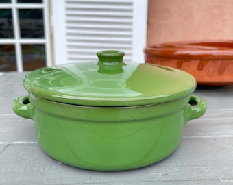 Lovely Green Glazed Ceramic Pot with Lid. Terracotta Glazed Pan. Albisola Pottery Made in Italy. Kitchen Lidded Pan. Italian Home Style Pot