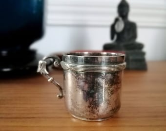Vintage Silver Plate Mini Cup, Ornate Handle, Baptism Gift