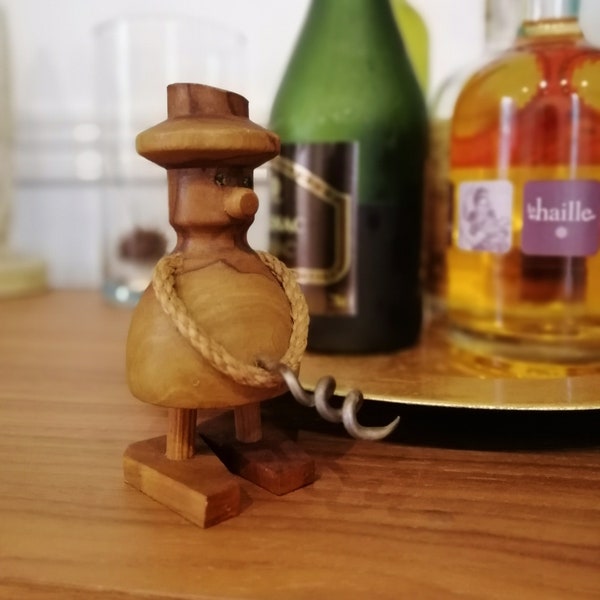 Artistic Designed Wooden Cork Remover with Man Shaped Handle. Wine Bottle Remover, Souvenir
