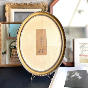 Drewniana rama owalna w stylu vintage, klasyczna dekoracja ścienna, francuska modna rama artystyczna, designerski szkic w ramce, owalna dekoracja ścienna, rysunek sztuki w ramce, dom