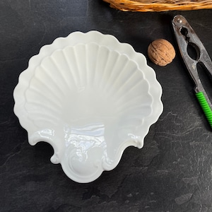 Beautiful Elaborated Porcelain Dish, French, Limoges Castel France. Shell Inspired Pattern. Detailed Clam Design, Intricate Shell Lines