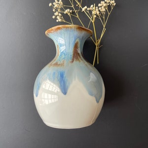 Lovely Vintage Ceramic Vase by Rhoda Pottery, Blue Flamed Decorative Vase. Blue Round Charming Vase. French Finds, Blue Brown Color Mixed