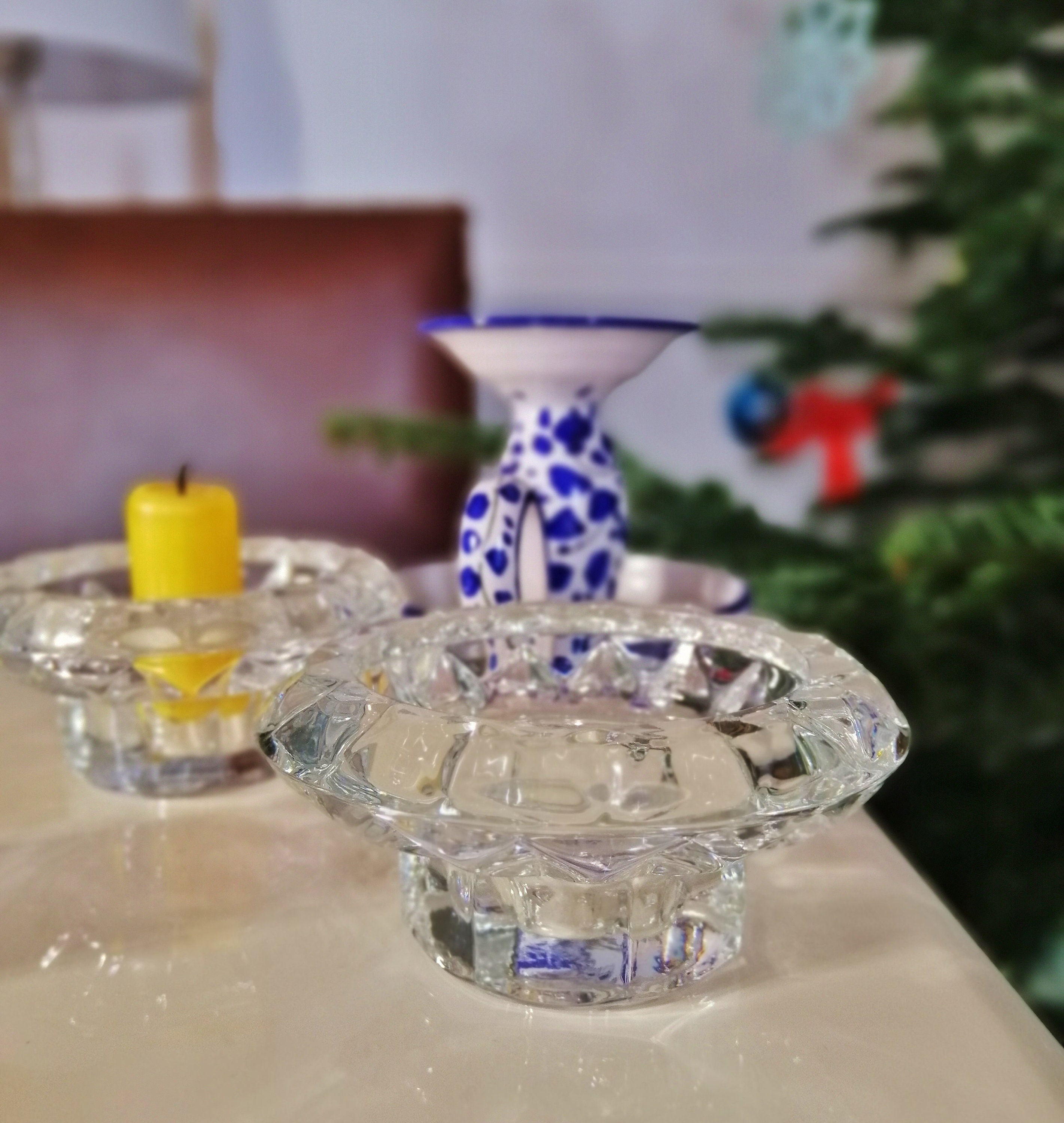 A Pair of Vintage French Candle Holder in Solid Glass. Made in Etsy