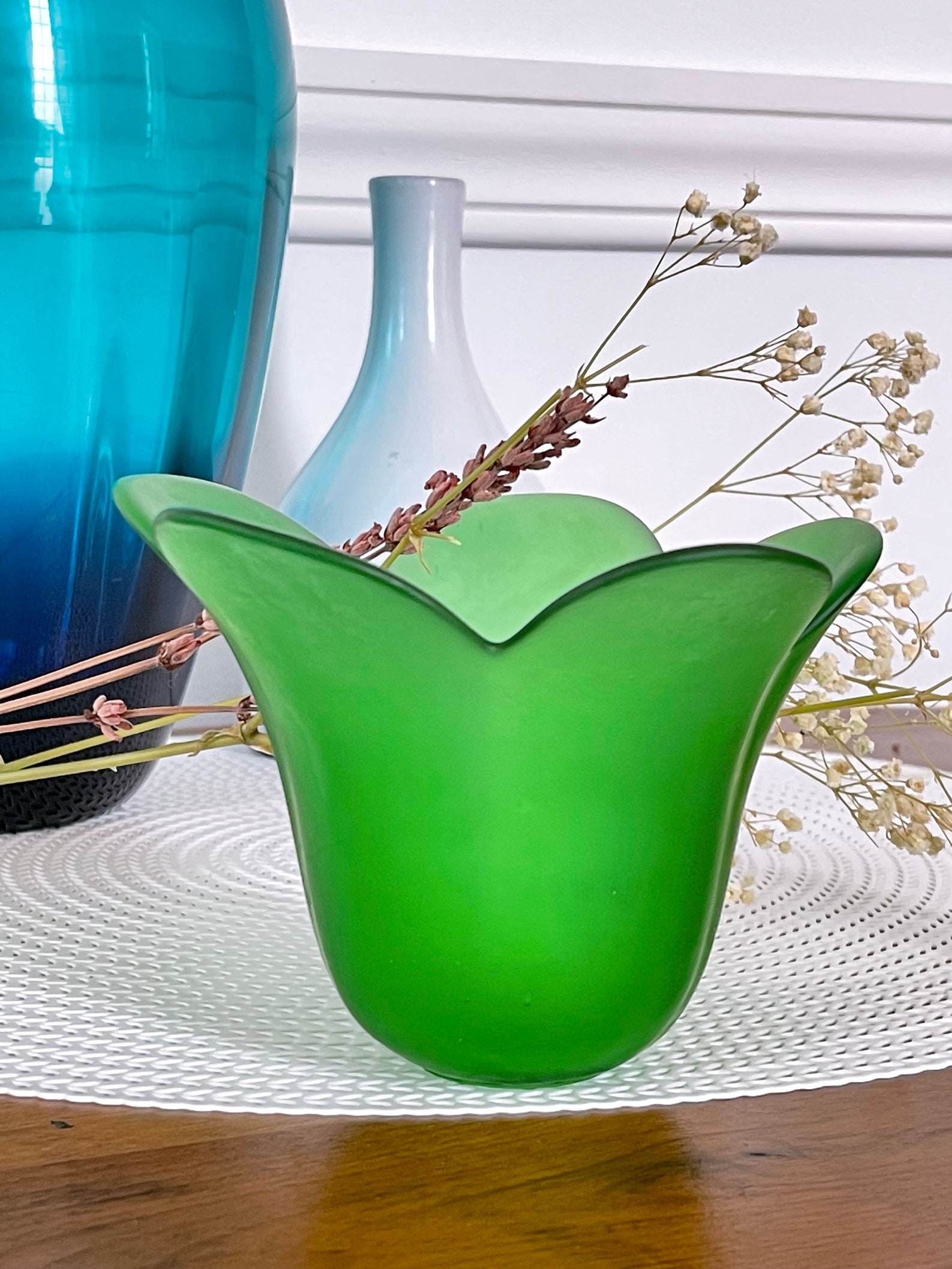 Charming Flower Shaped Glass Bowl Tea Light Holder Green Etsy