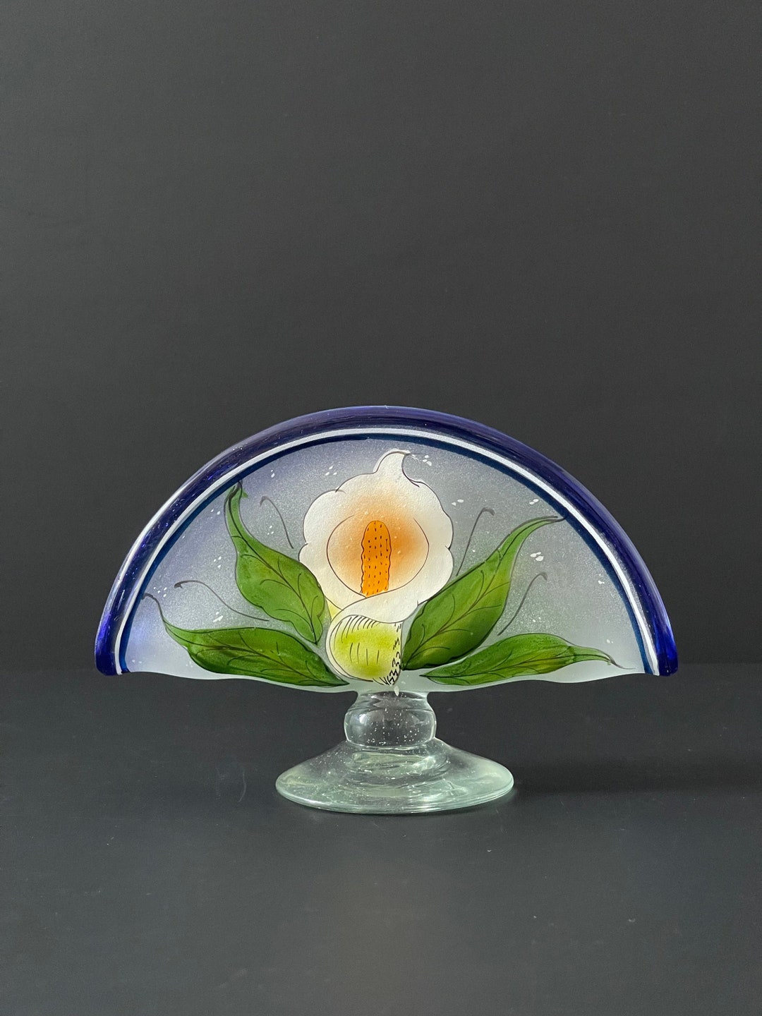 Attractive Vintage Glass Napkin Holder. Cobalt Blue Border Etsy